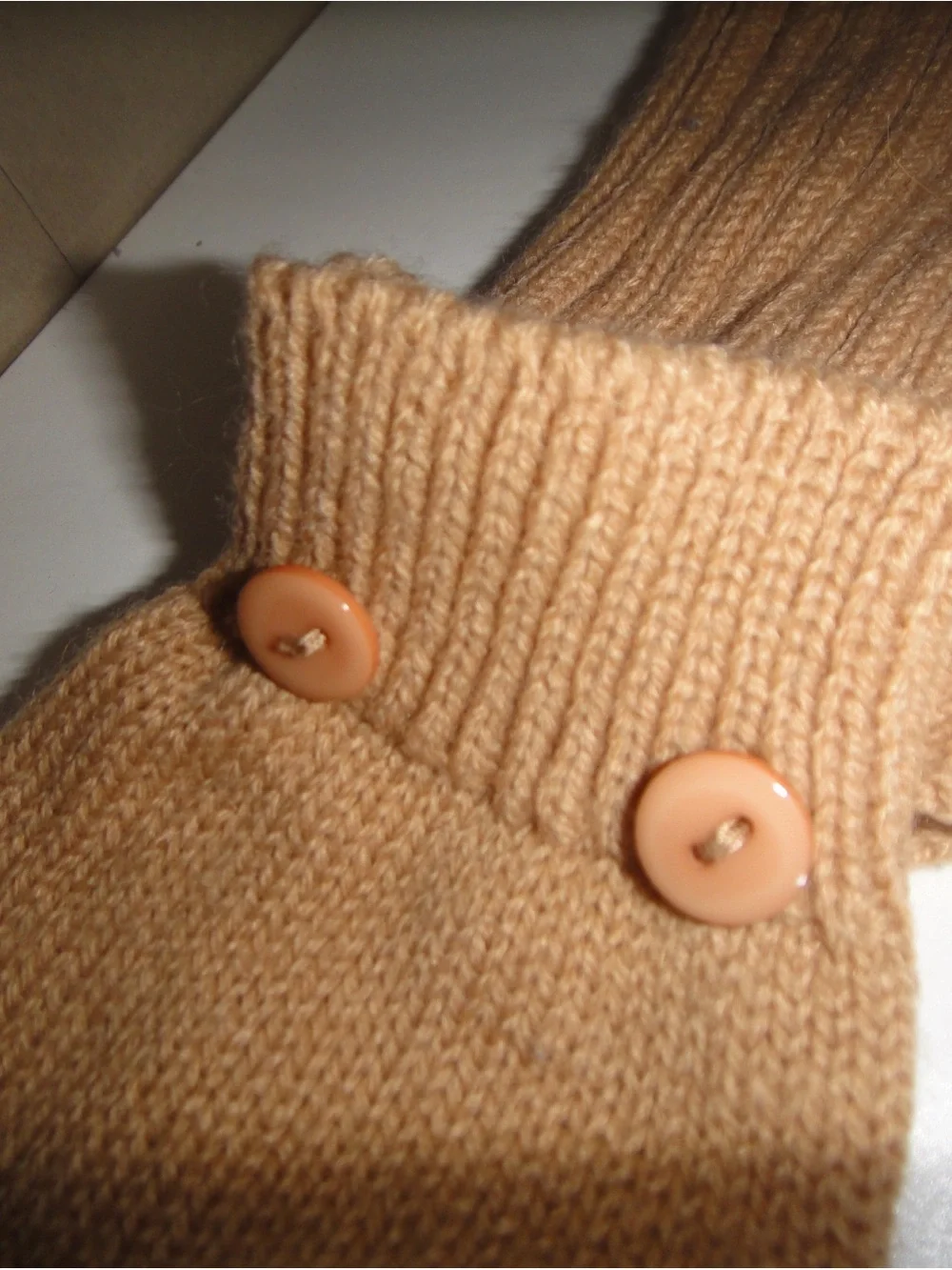 Women's Camel Knit Button-Detail Convertible Mittens
